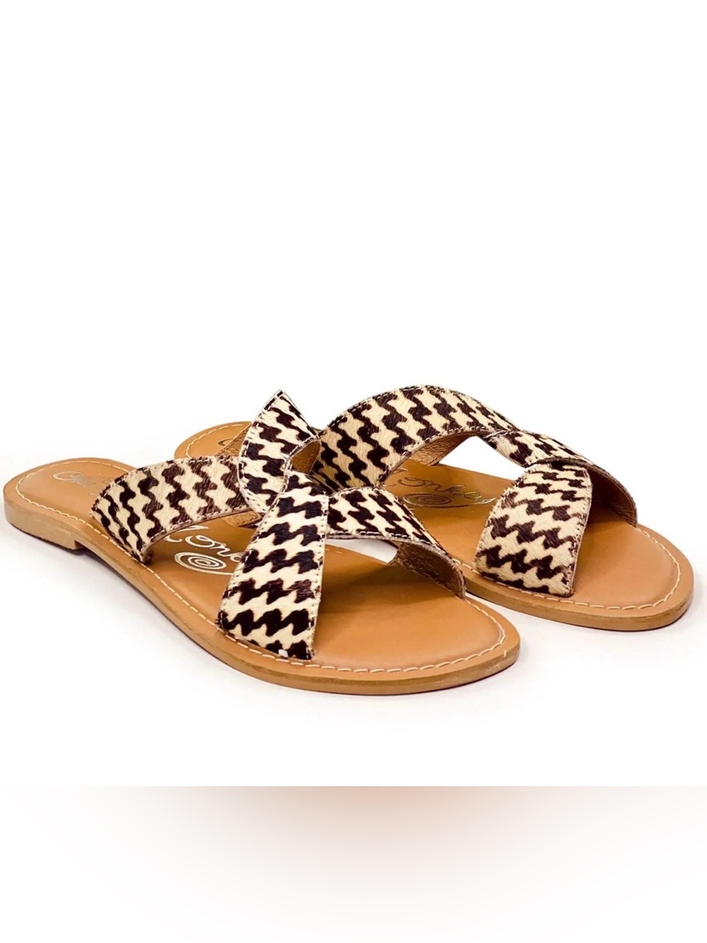 naughty monkey Black and Cream Houndstooth Crisscross Slide Sandals